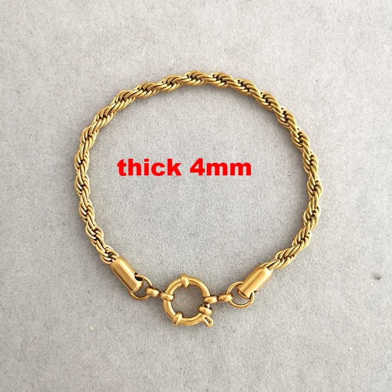 QMHJE Anchor Clasp Bracelet Women Men Stainless Steel Twist Rope Chain Sailor Wheel Geometric Link Basic DIY Gold Silver Color