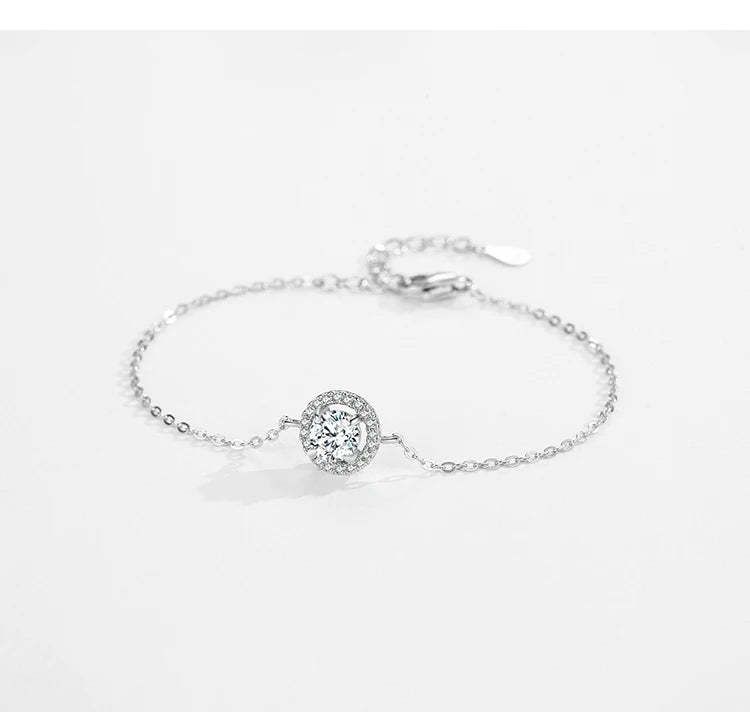 Ailmay 925 Sterling Silver Fashion 1Ct Round Sparkling CZ Link Chain Charm Bracelet For Women Wedding Statement Fine Jewelry