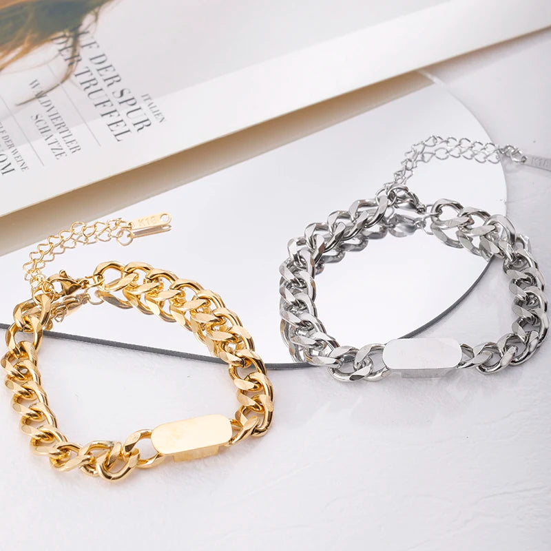 PAXA Waterproof Stainless Steel Thick Chain Statement Bracelets for Women Vintage High Quality Metal Jewelry Party 2023 Gifts