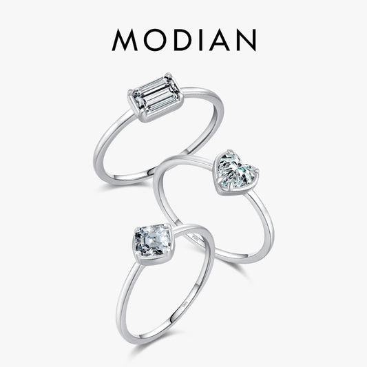 MODIAN 925 Sterling Silver Geometric Hearts Zirconia Ring Luxury High Quality Wedding Fine Jewelry For Women Engagement Gifts