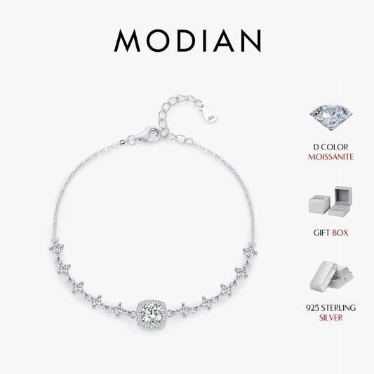 MODIAN 0.8CT D Color Moissanite Luxury Bracelet 925 Sterling Silver Halo Bracelet For Women Bridal Wedding Statement Jewelry