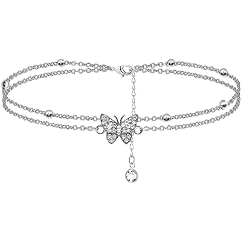 Zircon Crystal Butterfly Ankle Bracelets for Women Multilayer Anklet Women's Anklet Shaped Initial Anklet Jewelry Gifts for Her