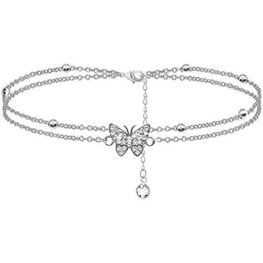 Zircon Crystal Butterfly Ankle Bracelets for Women Multilayer Anklet Women's Anklet Shaped Initial Anklet Jewelry Gifts for Her