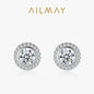 Ailmay 925 Sterling Silver Round Earrings Classic Luxury Full Cubic Zirconia Earrings For Women Wedding Engagement Jewelry