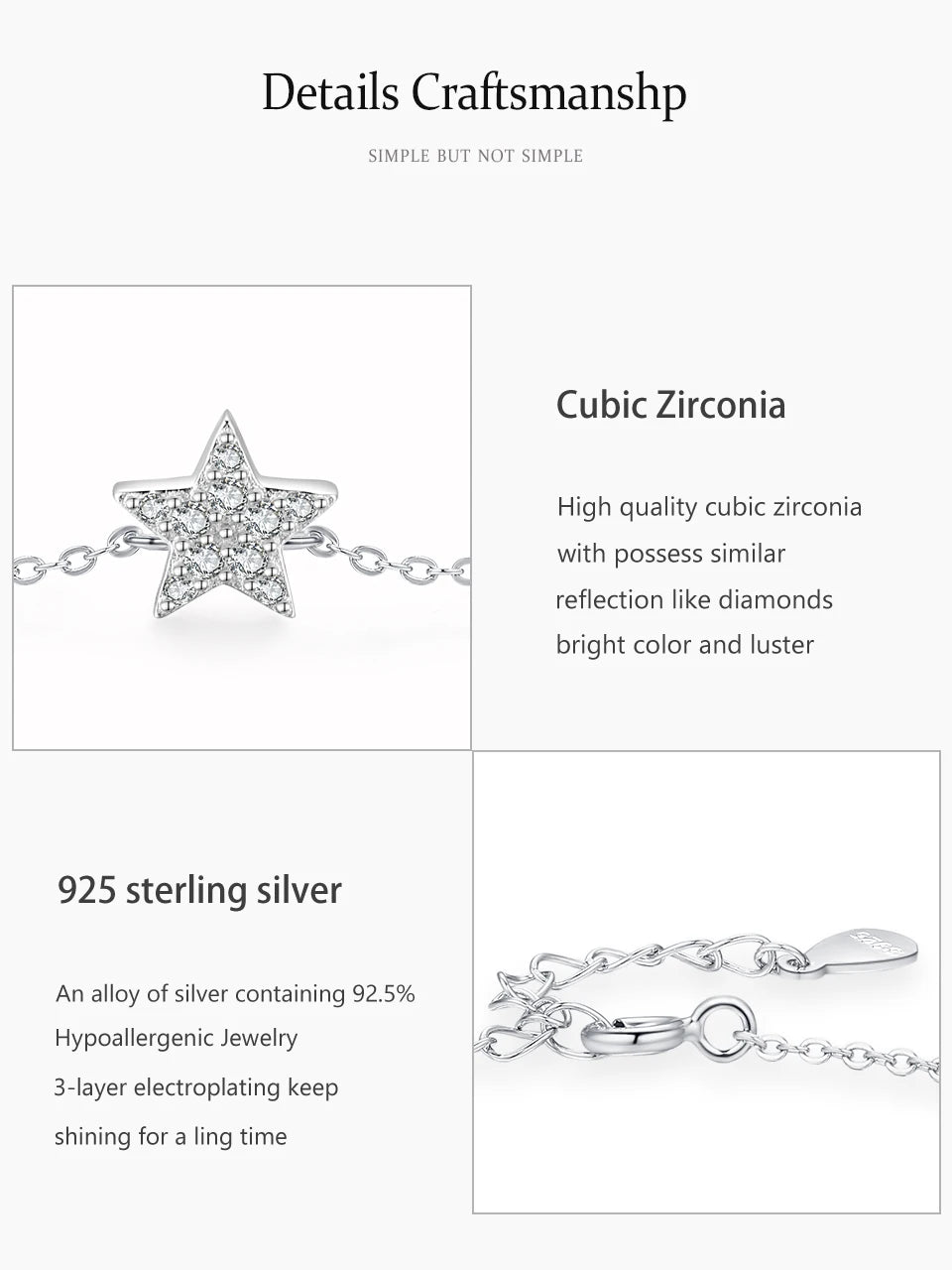 Ailmay 925 Sterling Silver Dazzling CZ Star Link Chain Platinum Plated Bracelet For Women Engagement Anniversary Jewelry Gifts