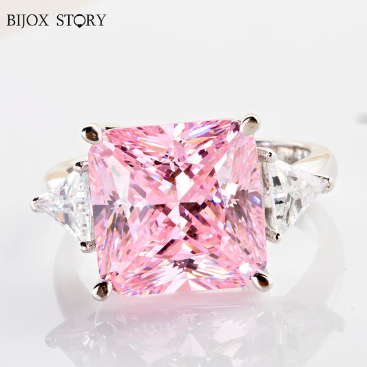 Minimalist Princess Cut Ring  pink color 3EX VVS  high carbon gemstone 925 sterling silver Finger fine  jewelry for woman