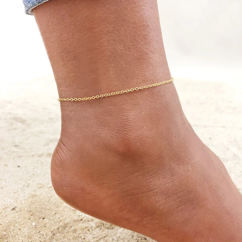 Anti Allergy Stainless Steel Women Snake Chain Anklets, Summer Ocean Beach Ankle Foot Leg Bracelet, Mother Daughter Gift Jewelry