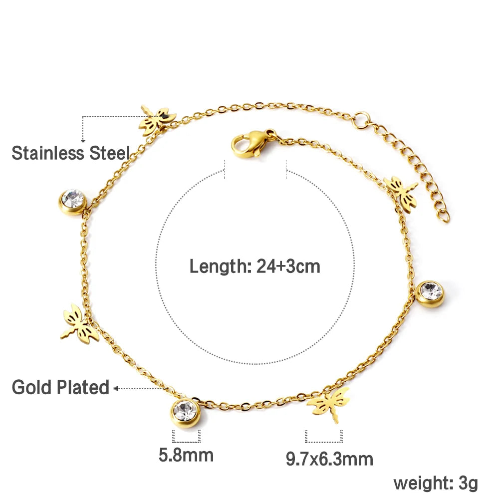 LUXUSTEEL Cryatal Hamsa Hand Charm Anklets For Women Girls Gold Color Stainless Steel Chain Ankle Summer Holiday Jewelry 23+5cm