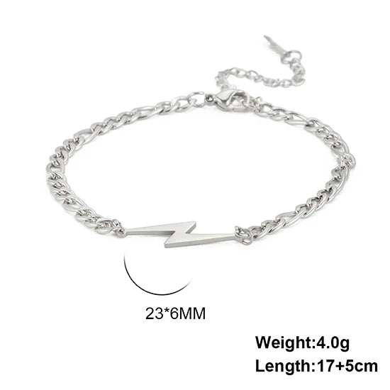 Kkjoy Foot Chain of Women Men Silver Color Lightning Stainless Steel Anklet Simple Fashion Girls Birthday Jewelry Accessorie