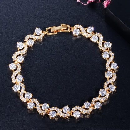 Exquisite Blue Pink Natural Crystal Zircon Trim Ladies Bracelet Fashion Versatile Casual Party Trend Jewelry Charm Bracelet