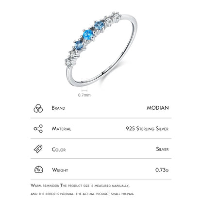 Modian 925 Sterling Silver Simple Stackable Fashion Thin Finger Ring Charm Blue Zirconia Rings For Women Wedding Fine Jewelry