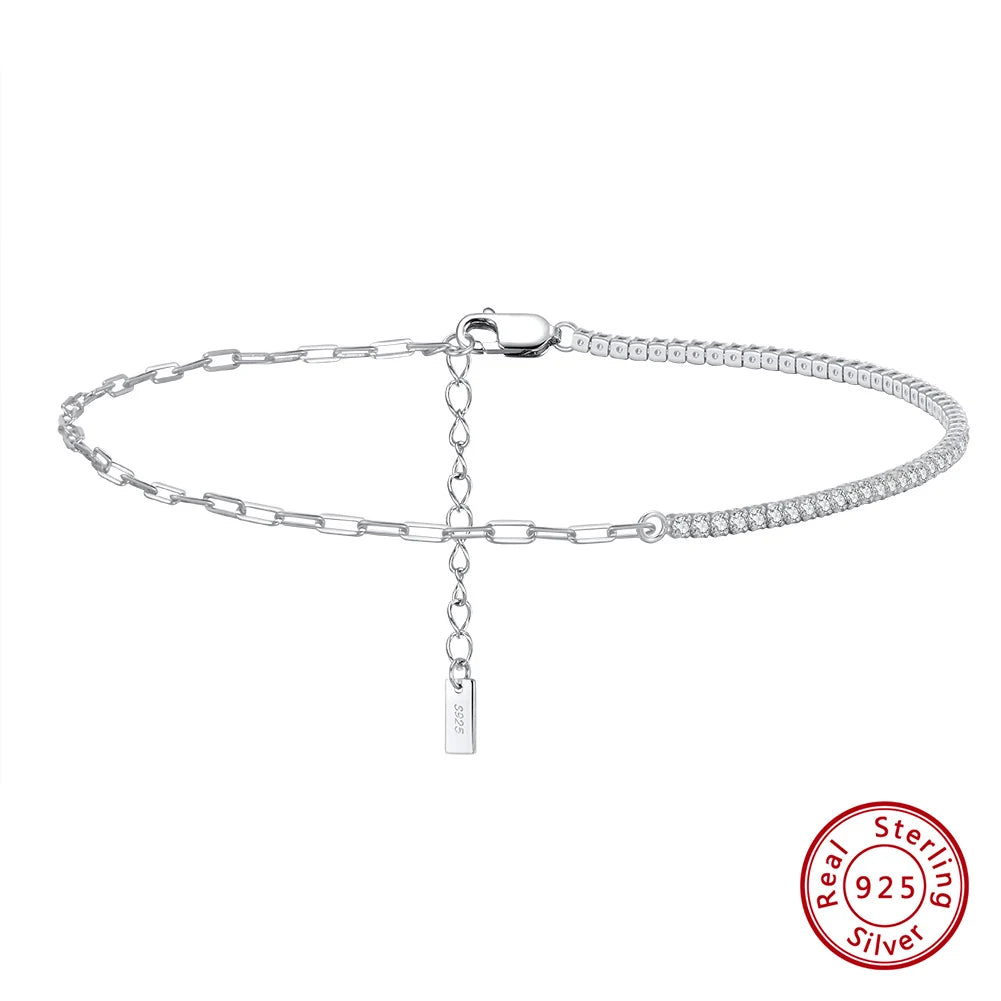 ORSA JEWELS 925 Sterling Silver Tennis Chain Anklet Clear AAAA Zirconia Half Chain Half Tennis for Women Birthday Gift SA21