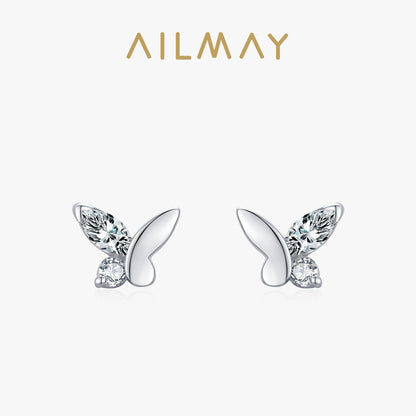 Ailmay Real 925 Sterling Silver Cute Butterfly Stud Earrings Exquisite Stackable Star Stud Earrings for Women Fashion Jewelry Va