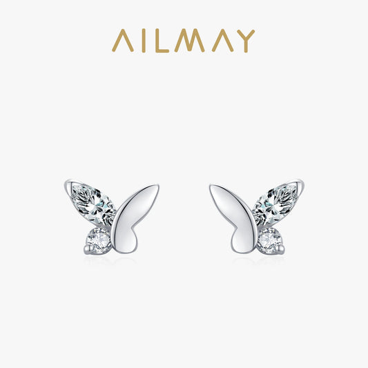 Ailmay Real 925 Sterling Silver Cute Butterfly Stud Earrings Exquisite Stackable Star Stud Earrings for Women Fashion Jewelry Va