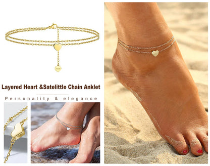 Rinntin 925 Sterling Silver Unique Layered Infinity&Satellite Anklets for Women 14K Gold Foot Bracelet Ankle Straps Jewelry SA16