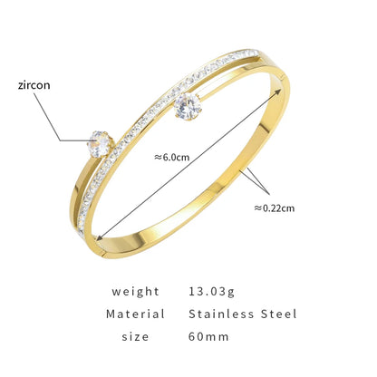 PAXA Classic Rhinestones Cubic Zircon Stainless Steel Bracelets for Women Cuff Bangle High Quality Metal Fashion Elegant Jewelry