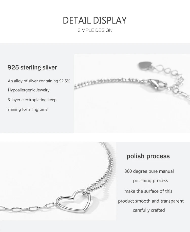 Ailmay 100% Real 925 Sterling Silver Fashion Simple Heart Stackable Bracelets For Women Romantic Wedding Jewelry