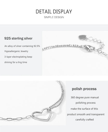 Ailmay 100% Real 925 Sterling Silver Fashion Simple Heart Stackable Bracelets For Women Romantic Wedding Jewelry