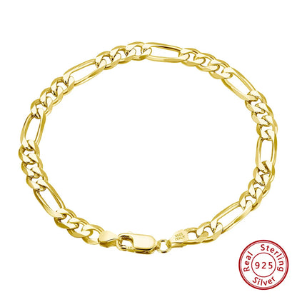 ORSA JEWELS Italian 14K Gold 5mm Diamond-Cut Figaro Chain Bracelet for Women Men Fashion 925 Silver Bracelet Party Jewelry SB66