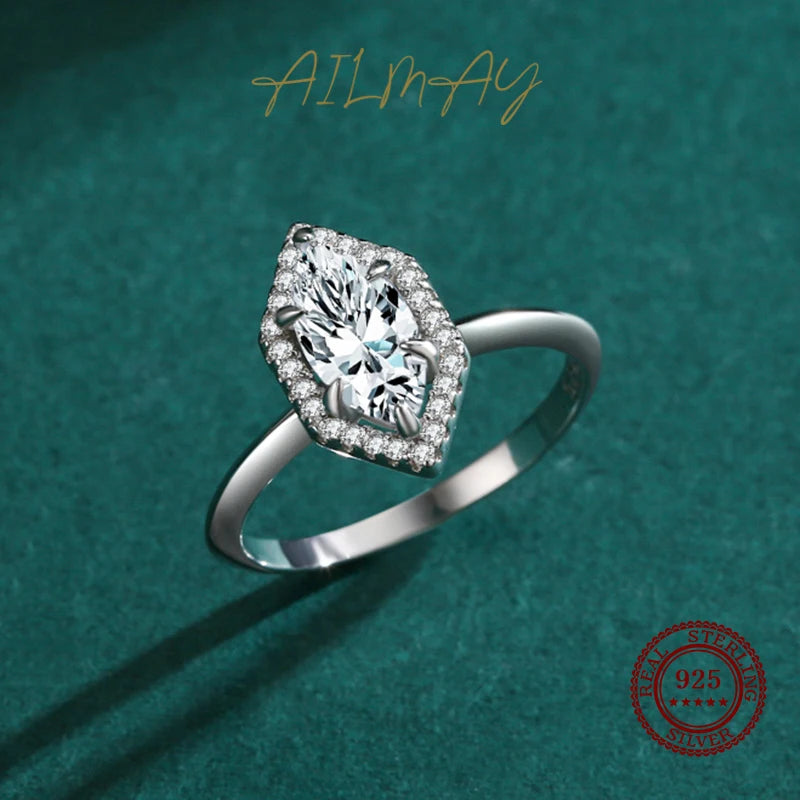 Ailmay New Sale Fashion Hexagon Clear CZ Ring Solid 925 Sterling Silver Luxury Engagement Wedding Fine Rings Jewelry For Women