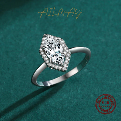 Ailmay New Sale Fashion Hexagon Clear CZ Ring Solid 925 Sterling Silver Luxury Engagement Wedding Fine Rings Jewelry For Women