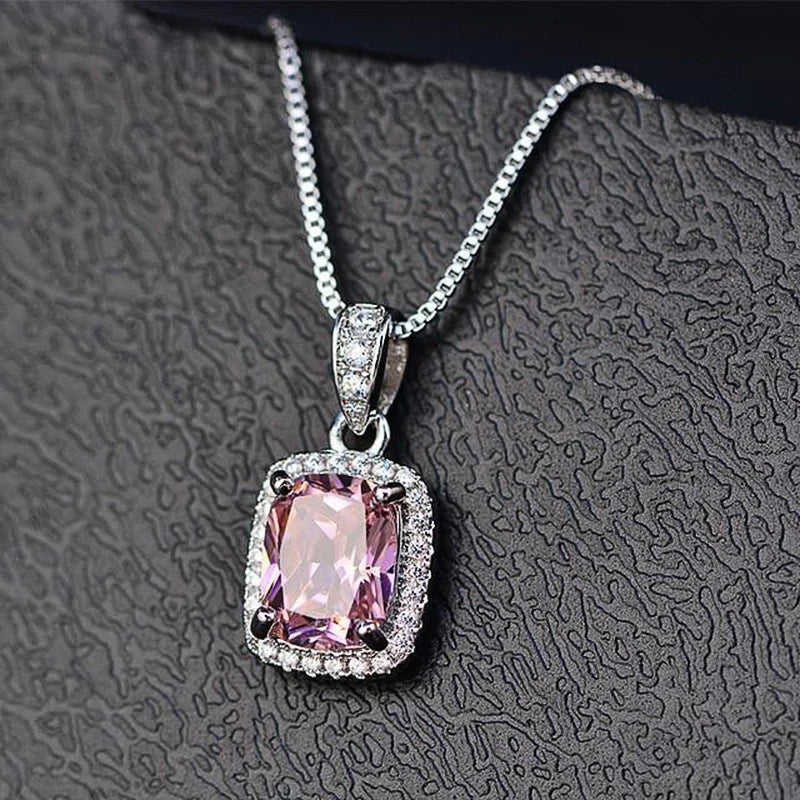 Huitan Luxury Elegant Lady's Cubic Zirconia Pendant Necklace White/Green/Purple/Pink Colors Fashion Wedding Eternity Jewelry Hot