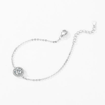 Ailmay 925 Sterling Silver Fashion 1Ct Round Sparkling CZ Link Chain Charm Bracelet For Women Wedding Statement Fine Jewelry