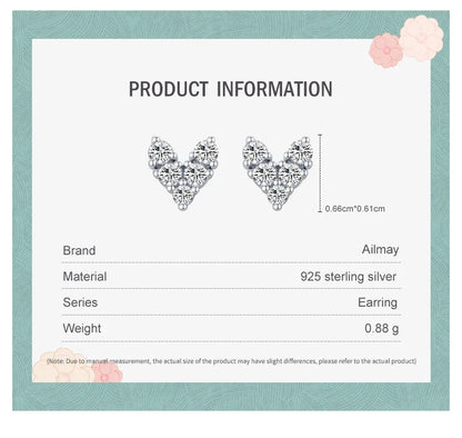 Ailmay Genuine 925 Sterling Silver Fashion Hearts Sparkling CZ Simple Stud Earrings For Women Girls Anti-allergy Fine Jewelry