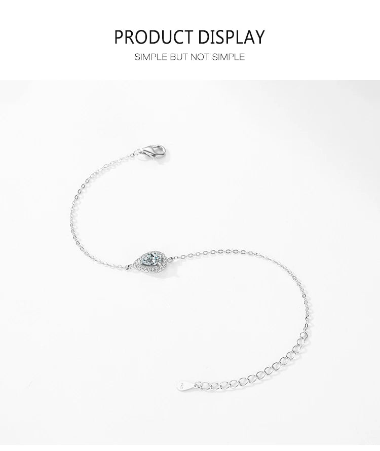 Ailmay 925 Sterling Silver Fashion Water Drop Pear Shape Zirconia Link Chain Bracelet For Women Wedding Engagement Jewelry Gift