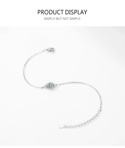 Ailmay 925 Sterling Silver Fashion Water Drop Pear Shape Zirconia Link Chain Bracelet For Women Wedding Engagement Jewelry Gift