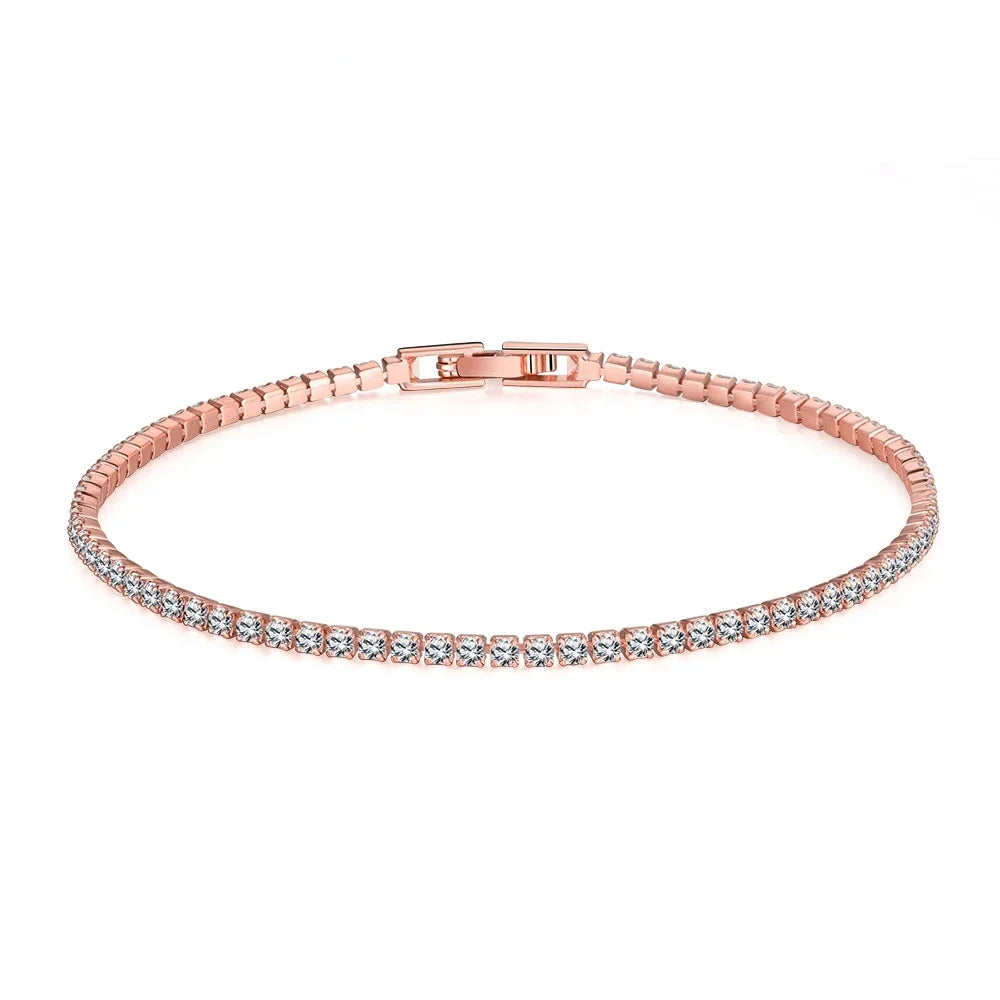 Rose Gold 925 Silver Jewelry 16-18cm Tennis Bracelet 2mm Zirconia Anniversary Gift Genuine Sterling Silver Bracelet