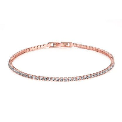 Rose Gold 925 Silver Jewelry 16-18cm Tennis Bracelet 2mm Zirconia Anniversary Gift Genuine Sterling Silver Bracelet