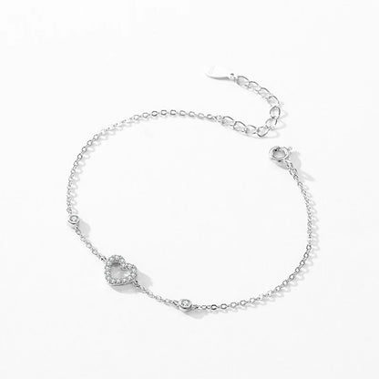 Ailmay Solid 925 Sterling Silver Charm Cute Heart Sparkling Zirconia Link Chain Bracelet For Women Female Valentine's Day Gifts