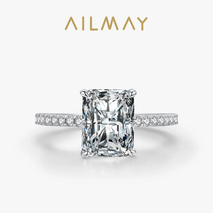 Ailmay 925 Sterling Silver Classic Luxury Rectangle Shiny 5A Clear Zircon Finger Ring For Women Wedding Engagement Jewelry Gift