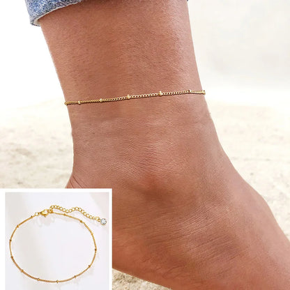 Stainless Steel Chain Anklet  for Women Girls Multi-layer Beach Ankle Bracelet Foot Link Chains Adjsutable