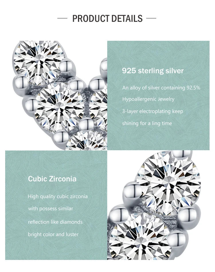 Ailmay Genuine 925 Sterling Silver Fashion Hearts Sparkling CZ Simple Stud Earrings For Women Girls Anti-allergy Fine Jewelry