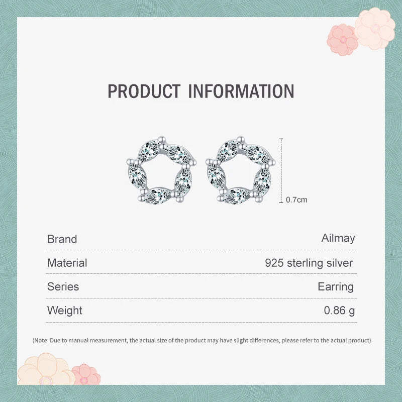 Ailmay Genuine 925 Sterling Silver Luxury Cubic Zirconia Stud Earrings For Women Charm Flower CZ Wedding Statement Jewelry Gifts