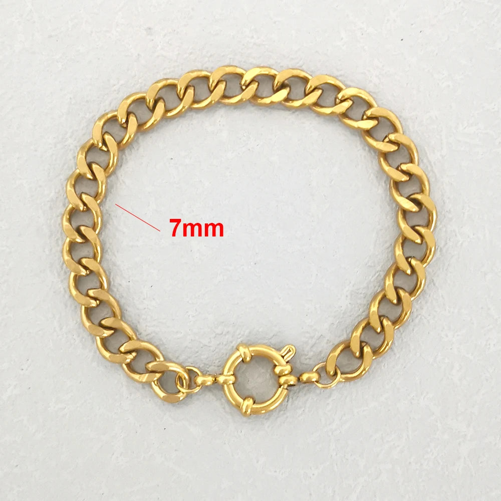 QMHJE Anchor Clasp Bracelet Women Men Stainless Steel Twist Rope Chain Sailor Wheel Geometric Link Basic DIY Gold Silver Color