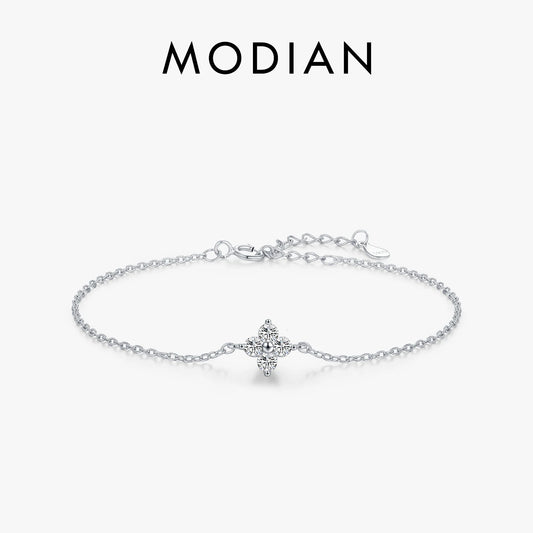 MODIAN 925 Sterling Silver Stackable Four Leaf Clover CZ Bracelet For White Gold Plated Link Chain Women Party Fine Jewelry