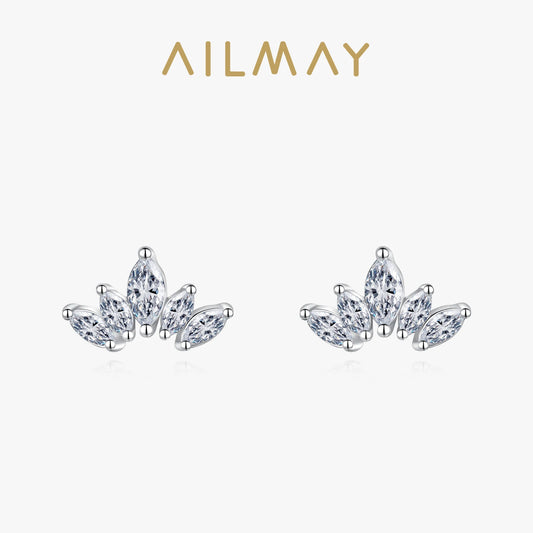 Ailmay Hot Sale New 100% Sterling Silver 925 Sparkling Clear Zircon Crown Exquisite Earring For Women Statement Jewelry Gift