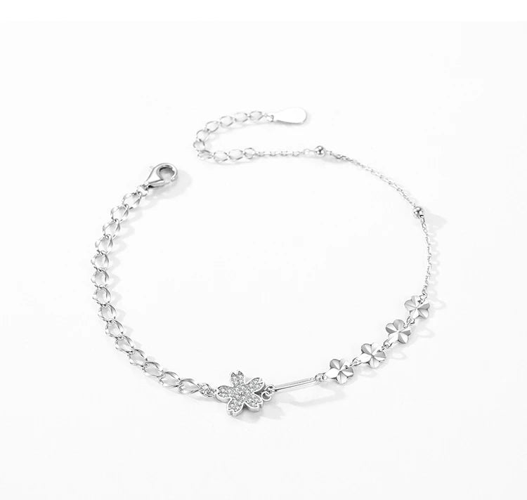 Ailmay 925 Sterling Silver Elegant Flower Clear Zircon Adjustable Link Chain Bracelet For Women Wedding Engagement Fine Jewelry