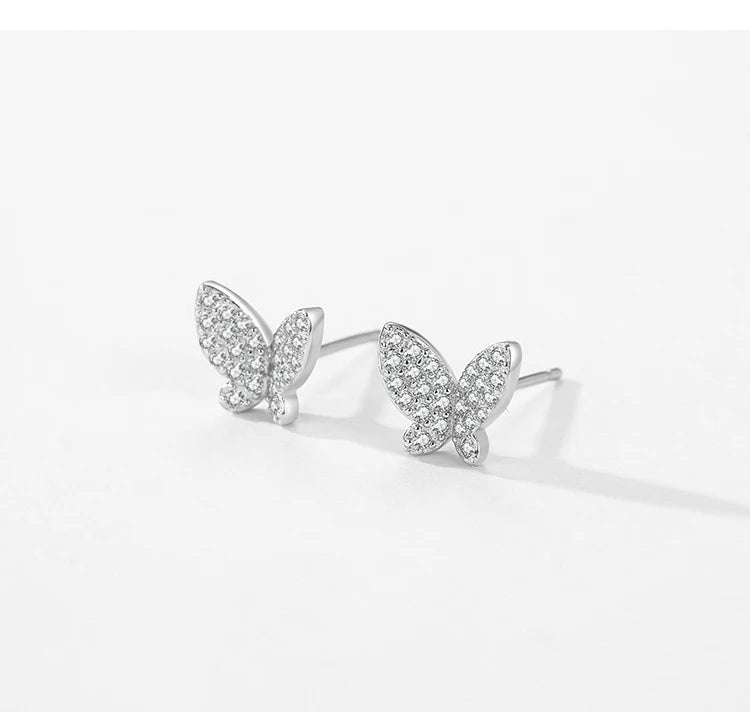 Ailmay Solid 925 Sterling Silver Luxury Full Zirconia Charm Butterfly Animal Stud Earrings Fine Jewelry For Women Christmas Gift