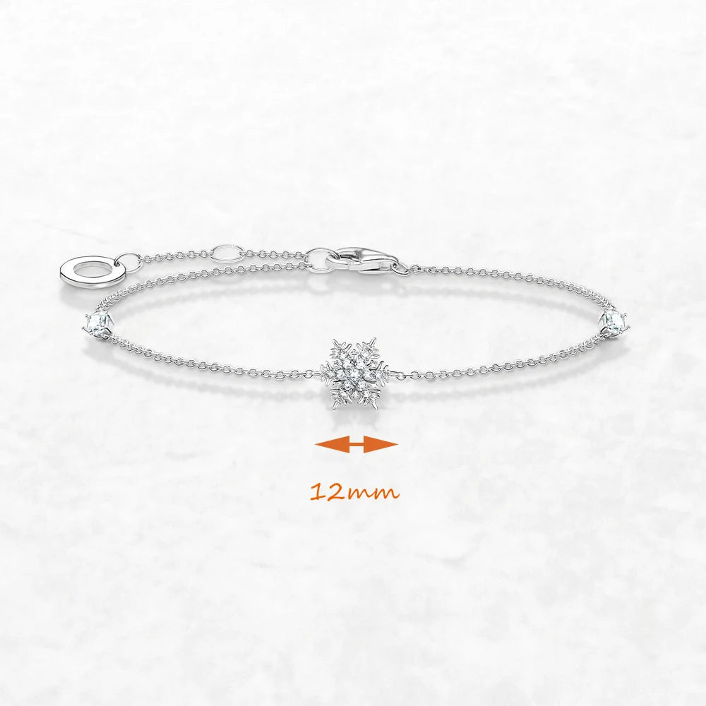 Bracelet Snowflake Brand New Link Chain 925 Sterling Silver Trendy Jewelry Winter Gift For Women