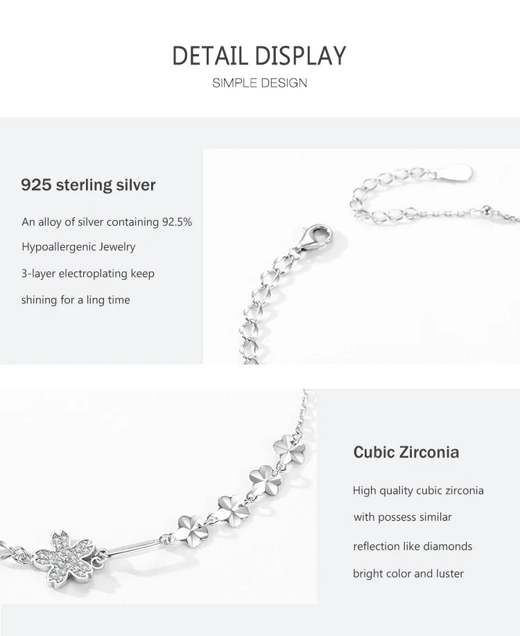 Ailmay 925 Sterling Silver Elegant Flower Clear Zircon Adjustable Link Chain Bracelet For Women Wedding Engagement Fine Jewelry