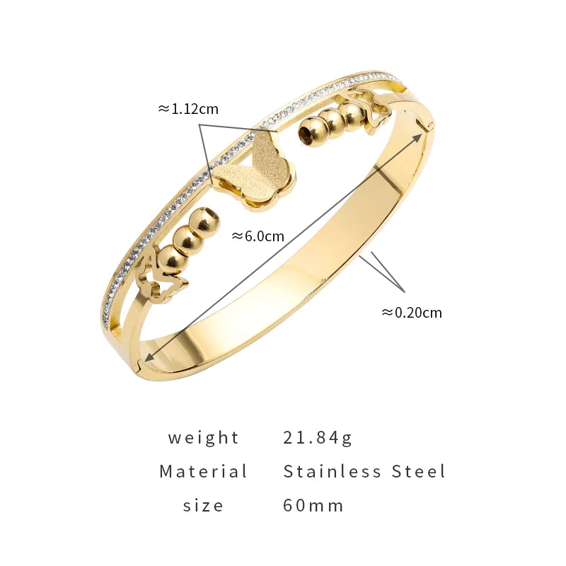 PAXA New Design Butterfly Shiny Cubic Zircon Stainless Steel Bracelets Bangle for Women Waterproof Fashion Elegant Jewelry Gifts