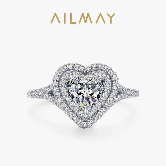 Ailmay Fashion 925 Sterling Silver Romantic Luxury Heart  Dazzling 5A CZ Rings For Women Wedding Statement Fine Silver Jewelry