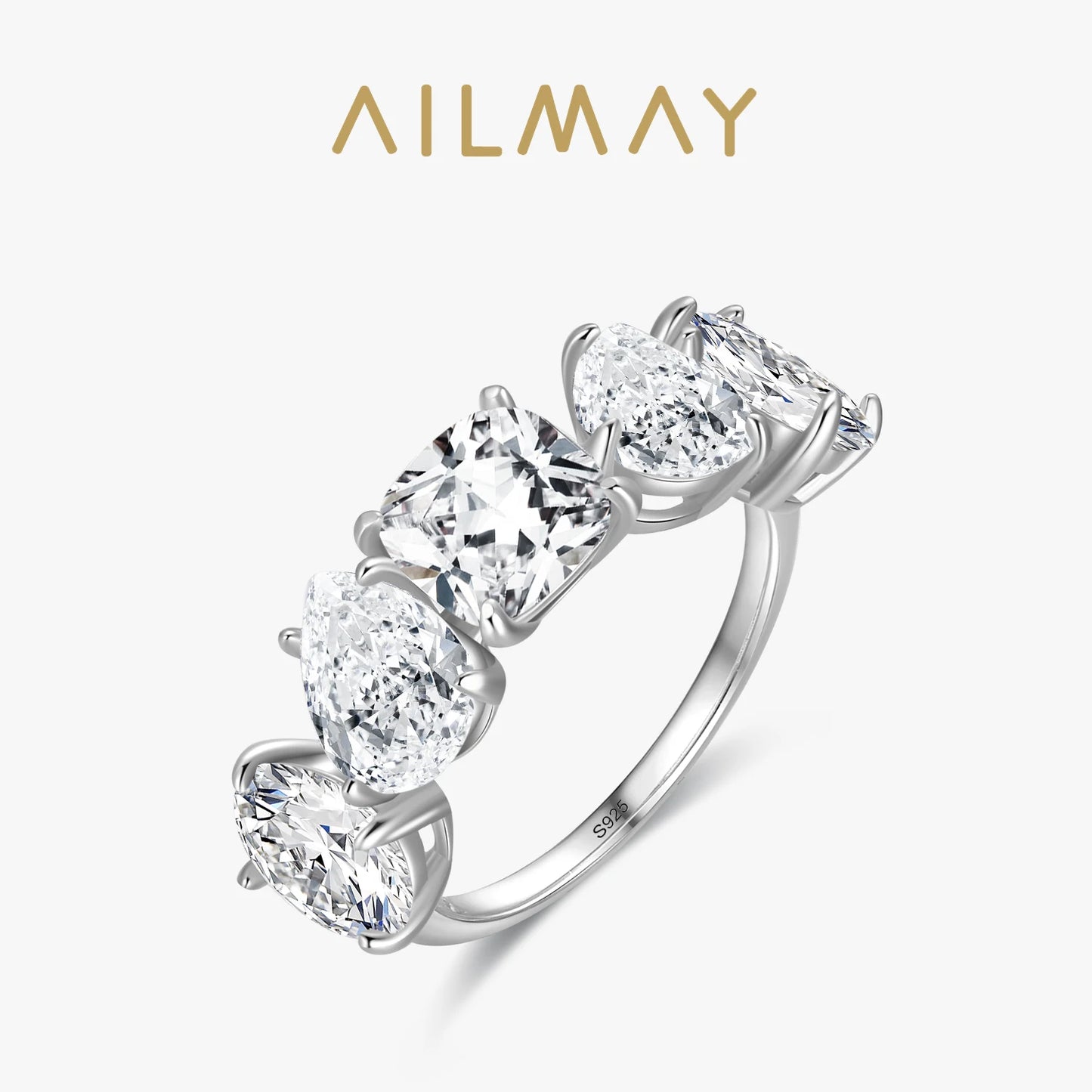 Ailmay Genuine 925 Sterling Silver Luxury Tremdy Dazzling Cubic Zirconia Rings For Women Classic Wedding Statement Jewelry