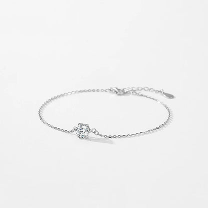 Ailmay Real 925 Sterling Silver Classics Round Sparkling Clear CZ Chain Type Bracelet For Women Wedding Engagement Jewelry Gifts