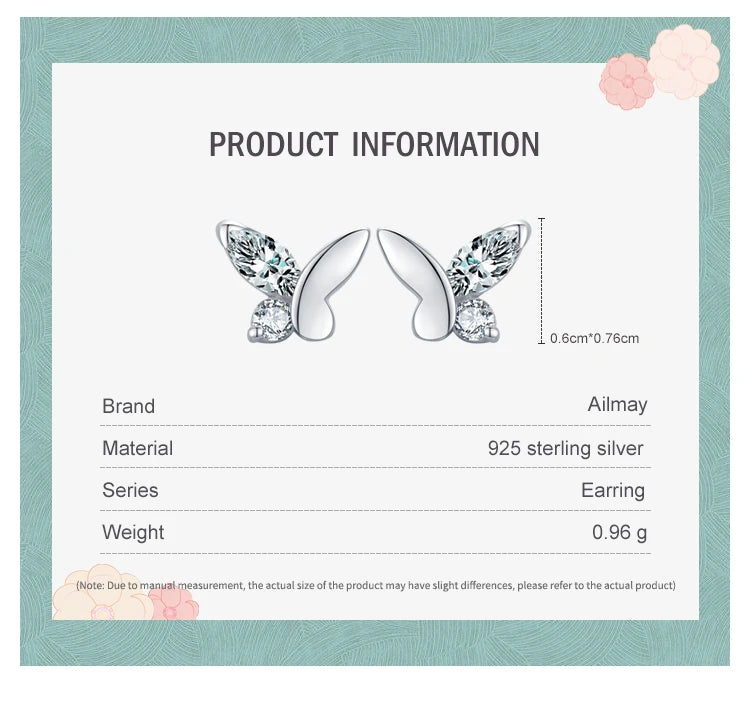 Ailmay Real 925 Sterling Silver Cute Butterfly Stud Earrings Exquisite Stackable Star Stud Earrings for Women Fashion Jewelry Va