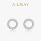 Ailmay Simple Fashionc 925 Sterling Silver Round Circle Clear Zircon Stud Earrings for Women Sterling Silver Jewelry Gift